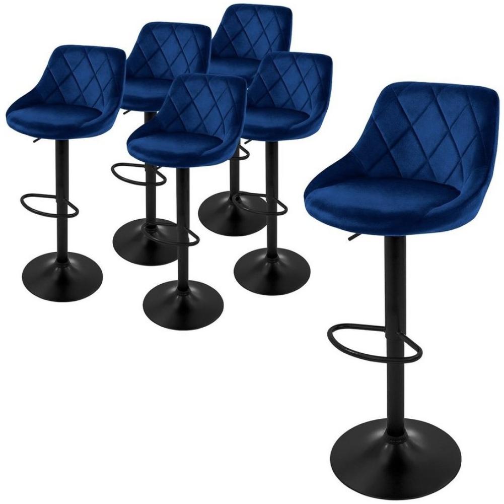 ML-DESIGN Barhocker Gepolsterter Barstuhl mit Rückenlehne und Fußstütze, 360° drehbar (Komplett-Set, 6 St), Drestuhl höhenverstellbar 62-82 cm, Blau, Bezug aus Samt Bild 1