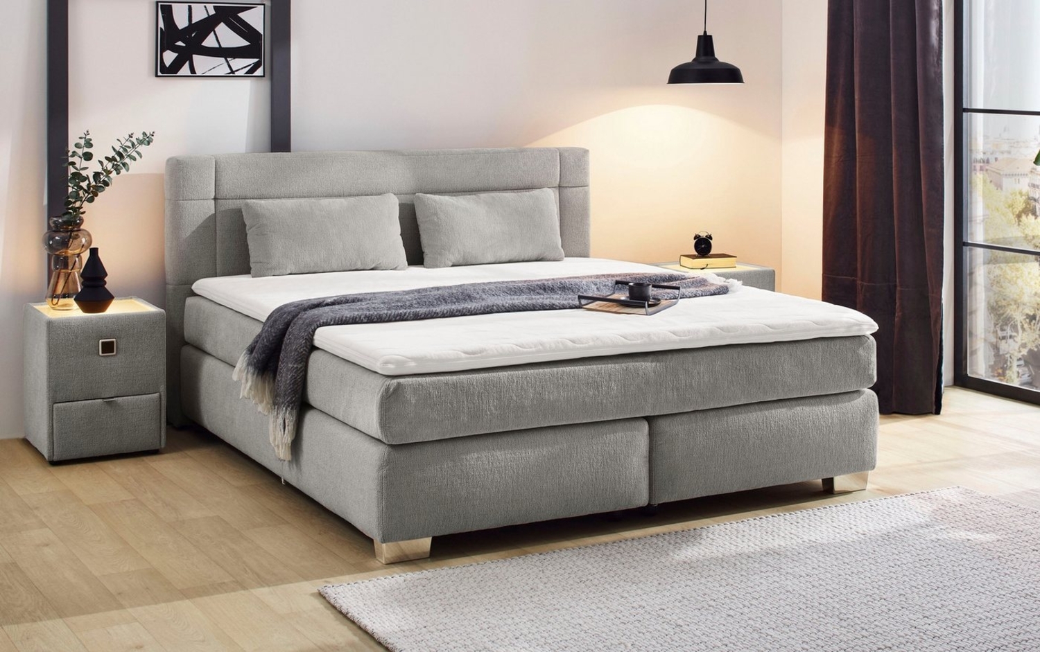 Jockenhöfer 'Romana Mix' Boxspringbett, 180x200 cm, Chenille Grau Bild 1