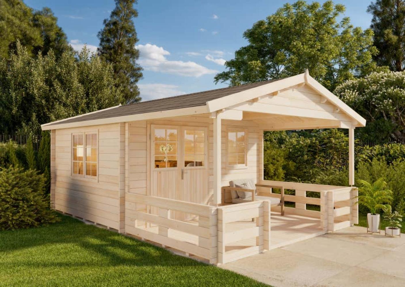 Alpholz Gartenhaus Falkland-44 ISO Gartenhaus aus Holz Holzhaus mit 44 mm Wandstärke inklusive Terrasse FSC zertifiziert Blockbohlenhaus mit Montagematerial Bild 1