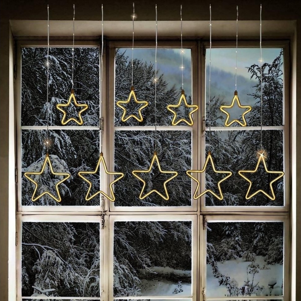 FHS LED-Lichtervorhang 35079 LED Lichtervorhang 4 Kleine 5 große Sterne Bild 1