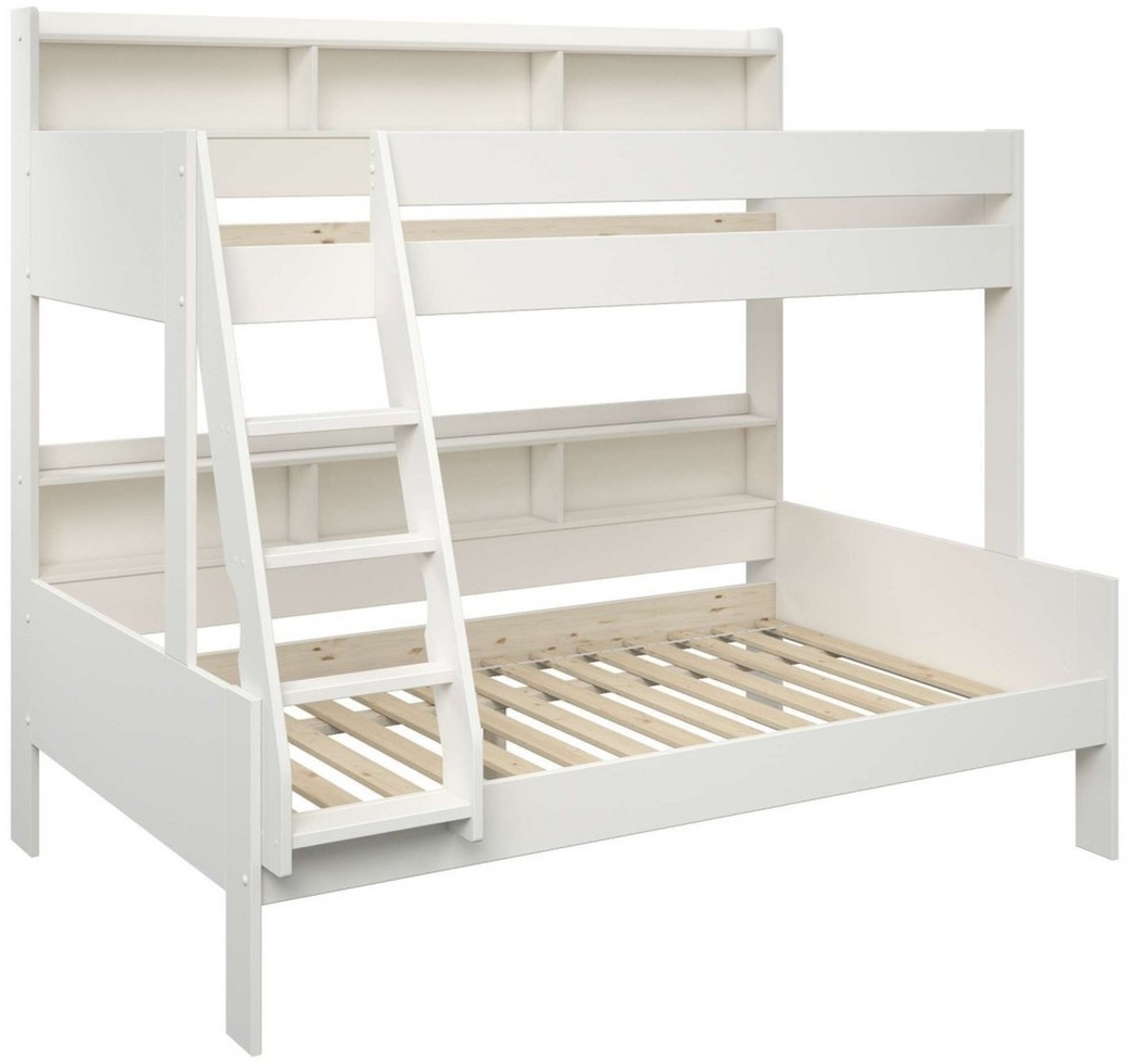 Lüttenhütt Etagenbett Jaime II, Stockbett, viel Stauraum, mit Regalen, Massivholz mit MDF (Oberes Bett 90x200cm, unteres Bett 120x200cm), breite Liegefläche unten, FSC®, Made EU, 3. Schlafgelegenheit optional Bild 1