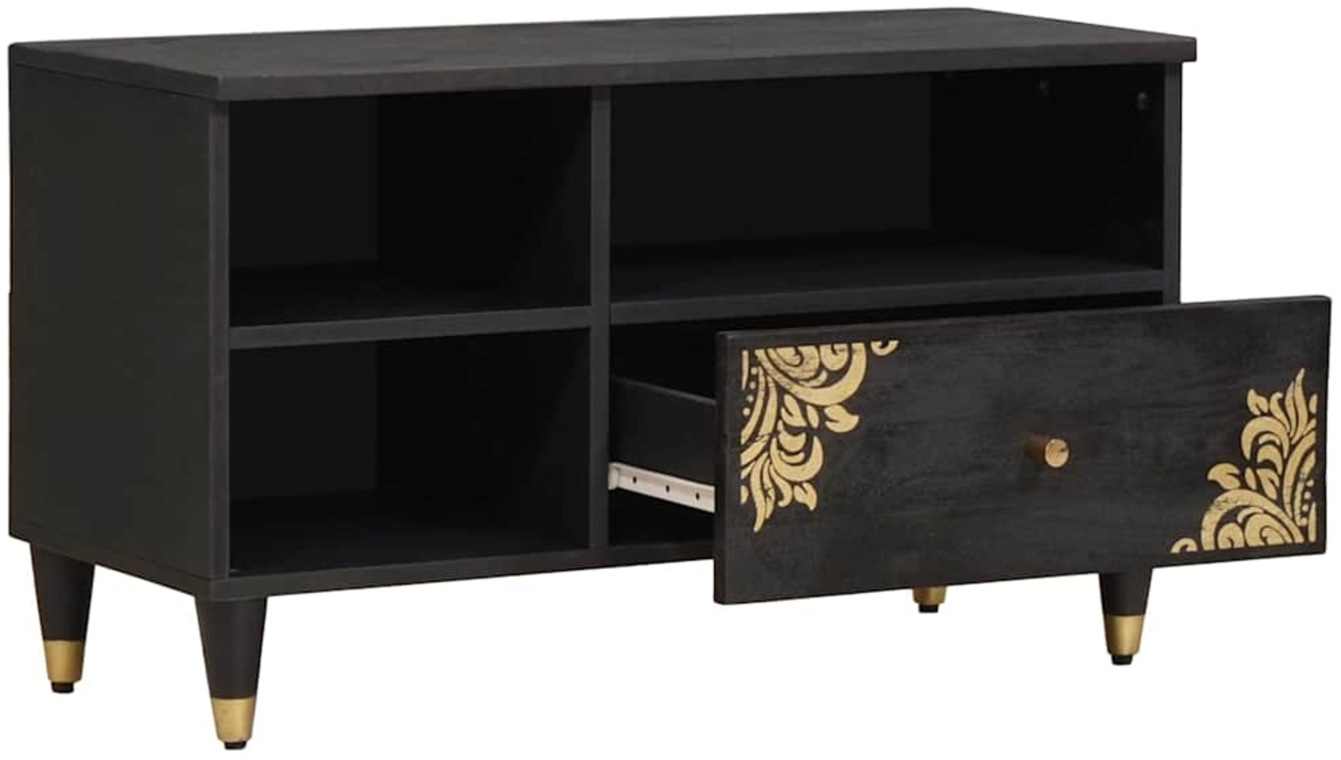 vidaXL TV-Schränk mit Regal Schwarz 80 x 33 x 46 cm Massivholz Mango 4018825 Bild 1