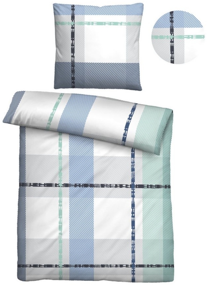 Traumhaft schlafen - Castell - Markenbettwäsche Mikrofaser Seersucker Bettwäsche 0260746 KARO, eisblau, 1x 155x220 cm + 1x 80x80 cm Bild 1