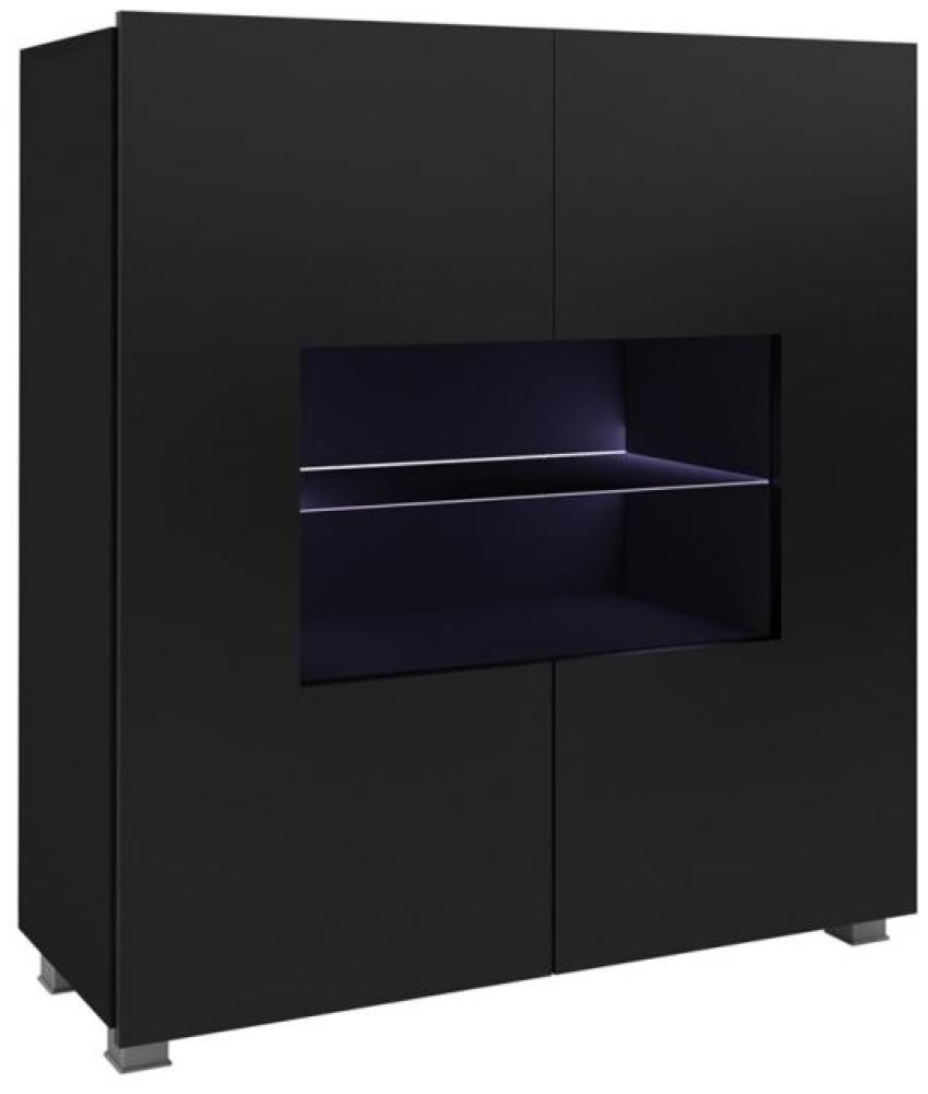 Highboard Schrank Vitrine LABRI 100x105x35cm Schwarz Hochglanz + LED Bild 1