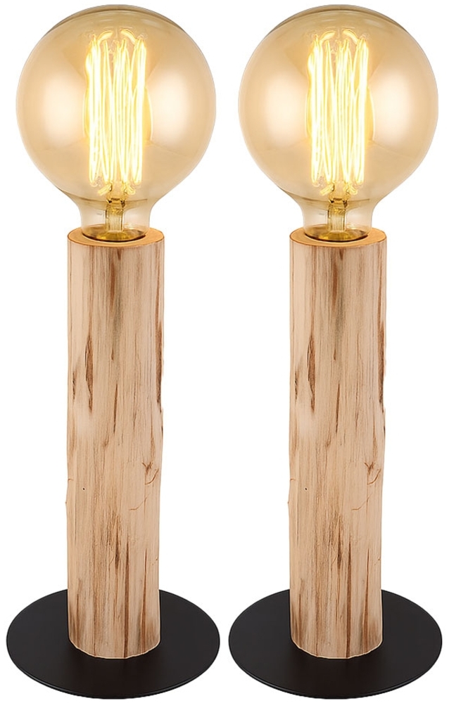 2er Set Tischleuchte, Holz, Schwarz, Schalter, H 30 cm Bild 1