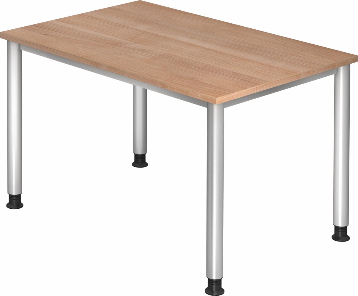 bümö höhenverstellbarer Schreibtisch H-Serie 120x80 cm in Nussbaum, Gestell in Silber - PC Tisch klein für's Büro manuell höhenverstellbar, Computertisch verstellbar, HS-12-N Bild 1