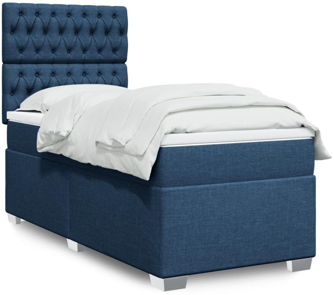 vidaXL Boxspringbett mit Matratze Blau 90x190 cm Stoff 3292656 Bild 1