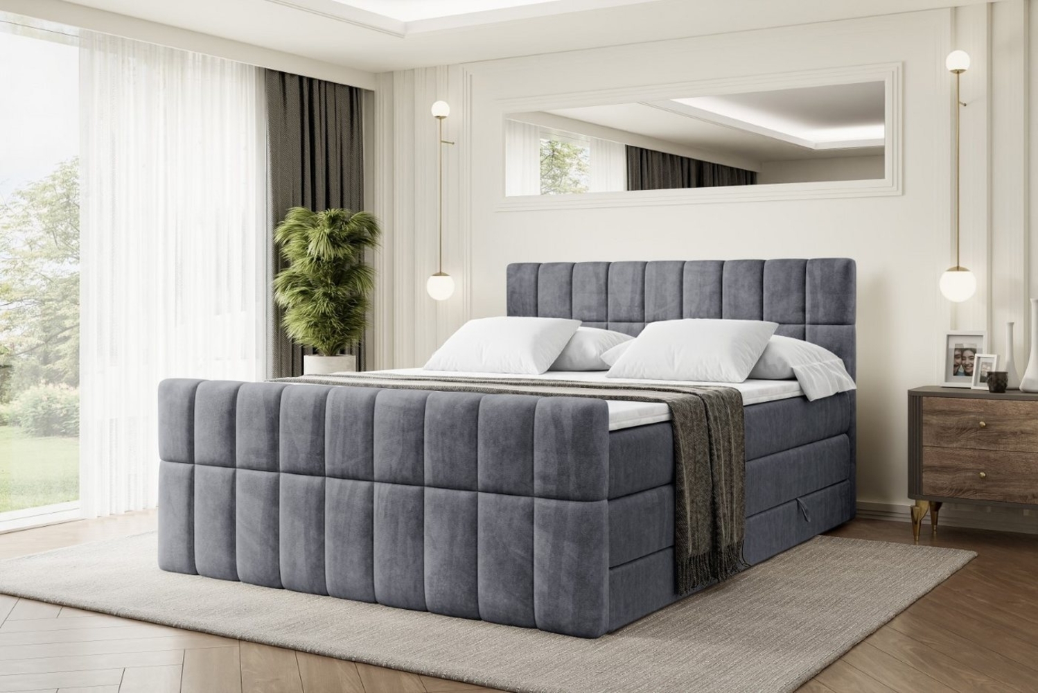 ALTDECOR Boxspringbett MIAMI-Z KING (Multipocket-Matratze H4, H3 Matratze Bonellfederung, Topper, Kopfteil) Bild 1