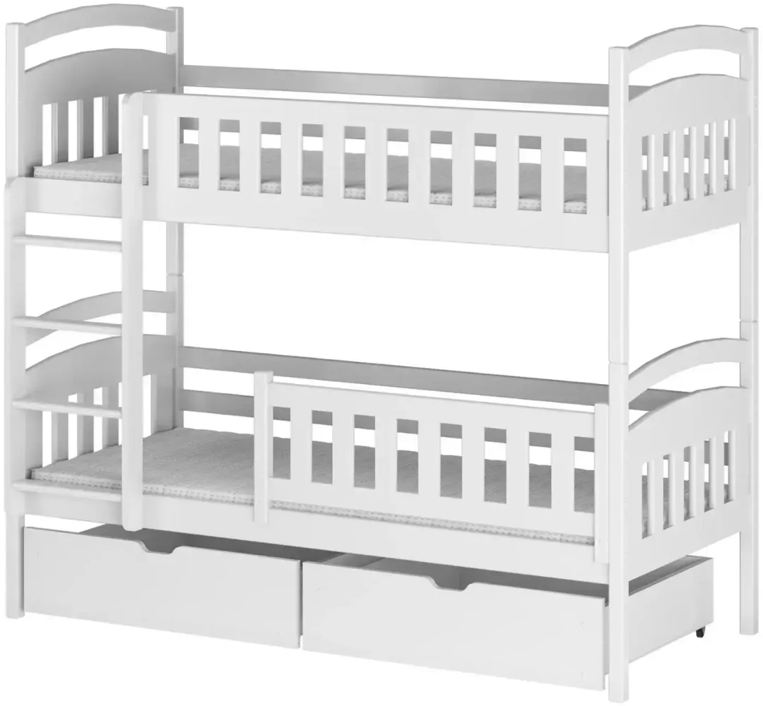 Lano 'Ignaś' Etagenbett, mit Lattenrost, 2 Schubkästen, Holz weiss, 90 x 164 x 200 cm Bild 1