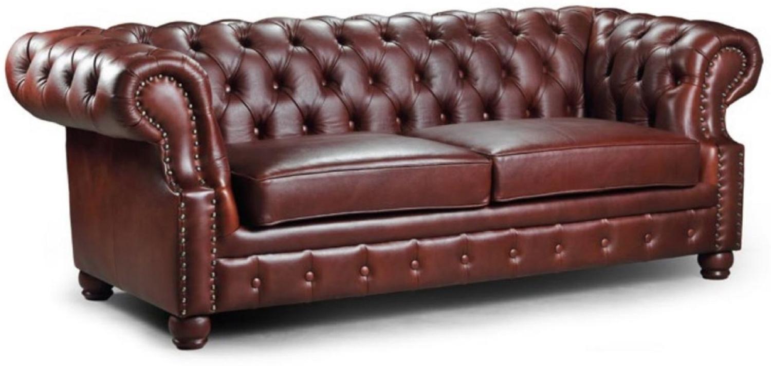 Casa Padrino Luxus Chesterfield Leder 3er Sofa Dunkelbraun 217x93 x H. 77 cm - Echtleder Wohnzimmer Sofa - Chesterfield Wohnzimmer Möbel Bild 1