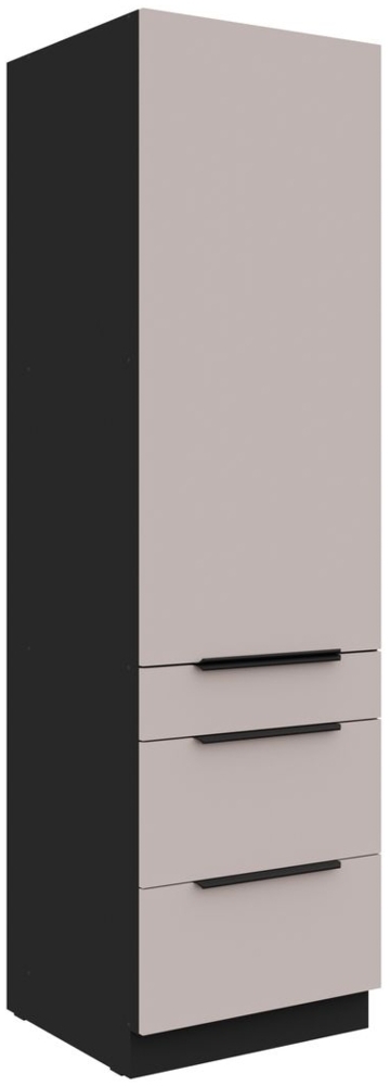 Küchen Hochschrank 60 cm ARONA Kaschmir beige + Schwarz matt Küchenzeile Küchenblock Küche Bild 1