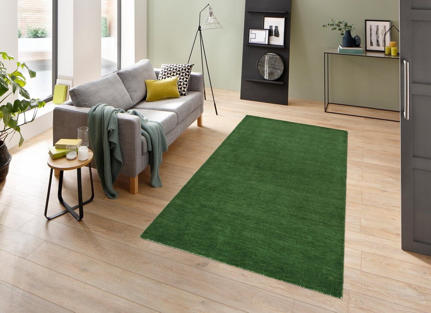 THEKO Wollteppich Gabbeh Uni, Handweb Teppich, meliert, reine Wolle, handgewebt, rechteckig, Höhe: 14 mm, Schlafzimmer, Wohnzimmer, Esszimmer, auch als Läufer oder rund Bild 1