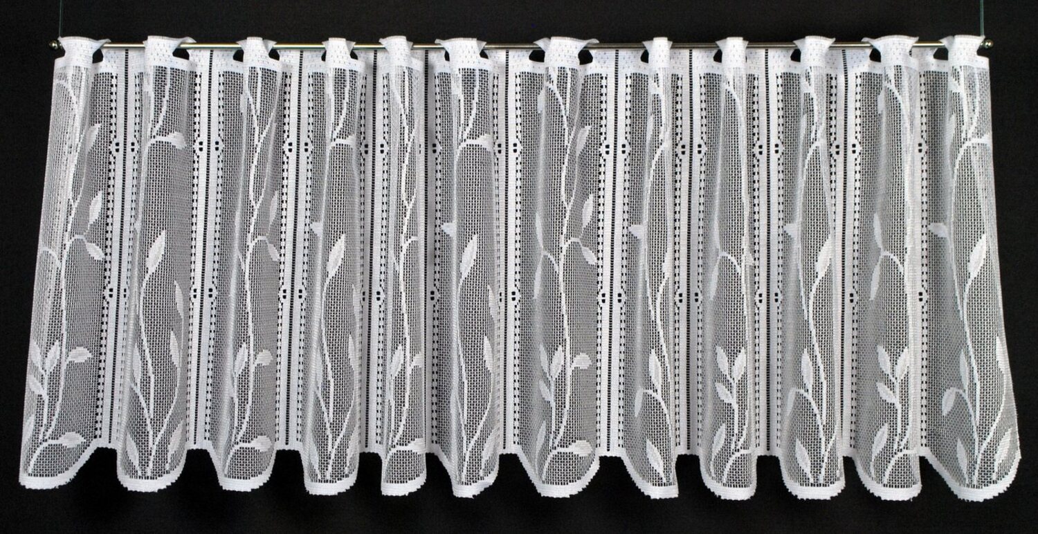 Gardinen Kranzusch Scheibengardine nach Maß Raffrollo Blätterranke, Stangendurchzug (1 St), transparent, Stablöcher,transparent,verschiedene Höhen, Breiten Bild 1