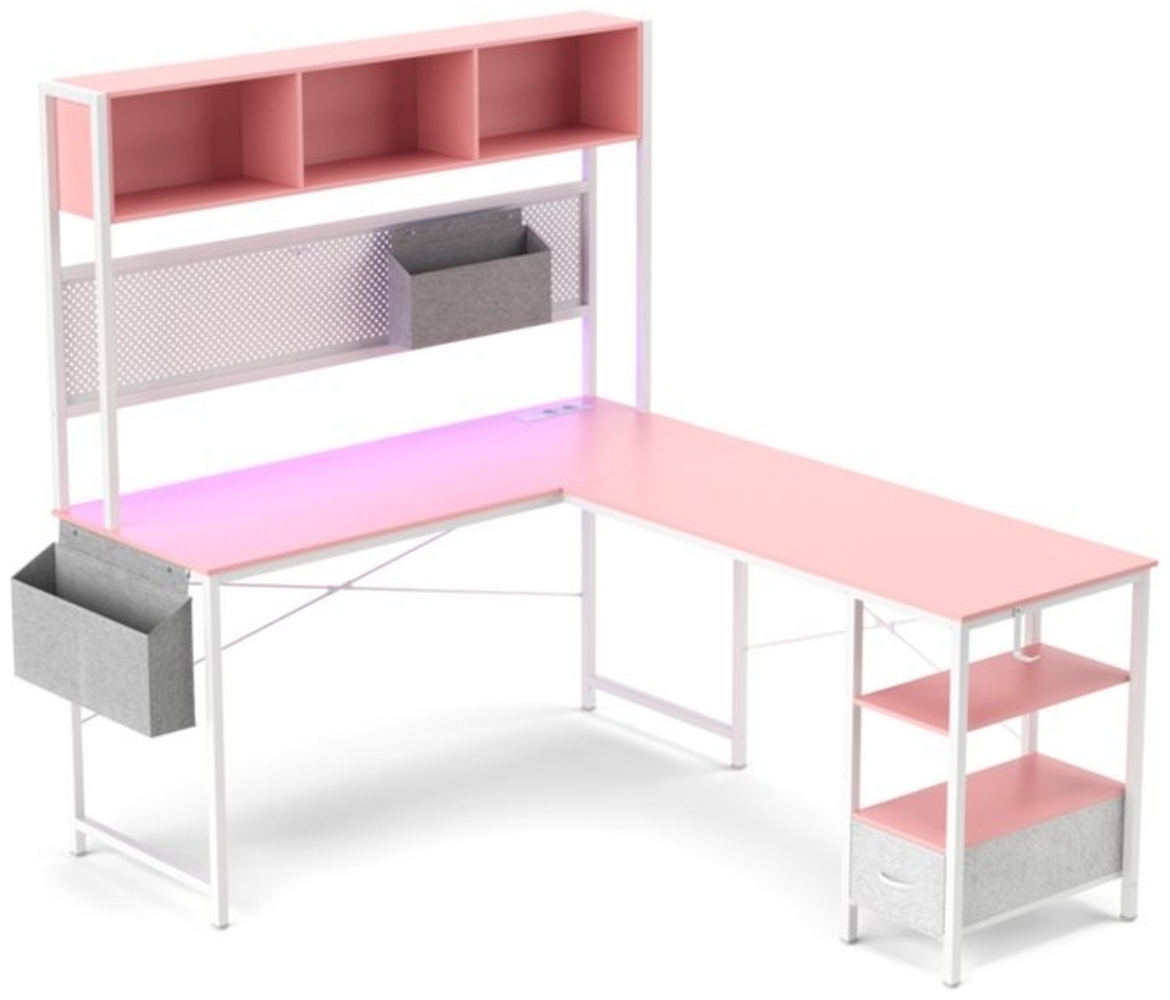 Dowinx Eckschreibtisch L-förmige Schreibtisch, LED Gaming Tisch mit Stecktafel und Stauraum, Computertisch,Büro-Eckschreibtisch,mit 2 USB-Anschlüssen Bild 1