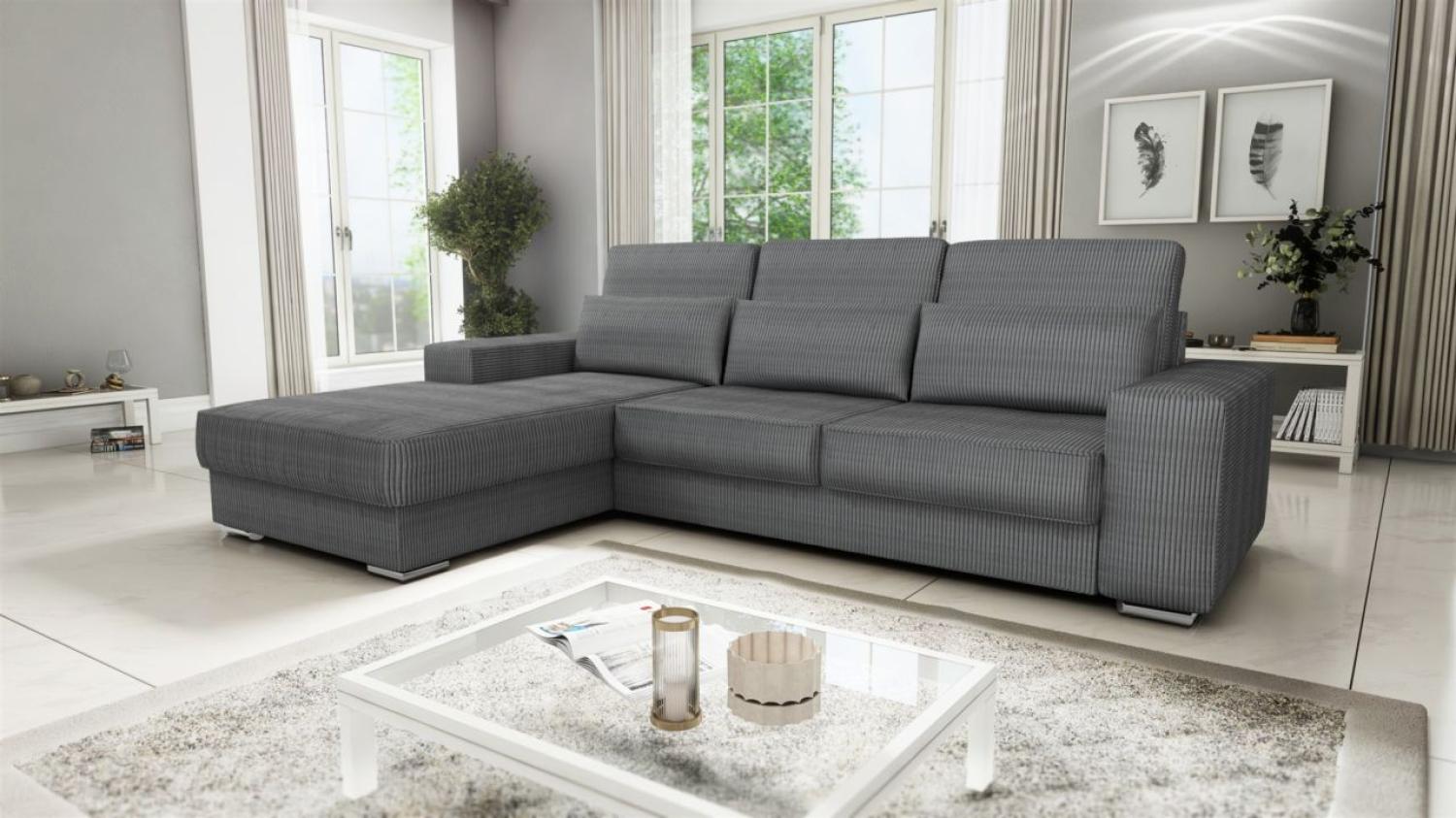 Ecksofa Sofa NEVIO Stoff Scala Grau Ottomane Links Bild 1