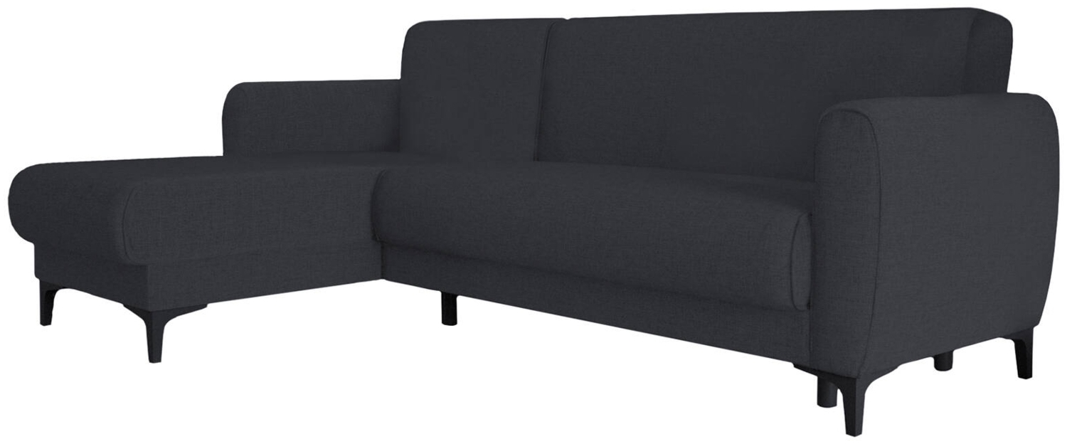 Dmora Schlafsofa mit Halbinsel Aber, Wende-Ecksofa, Modernes Sofa mit Stauraum, Chaiselongue und 3 Kissen, 230 x 153 x 85 cm, Blau Bild 1