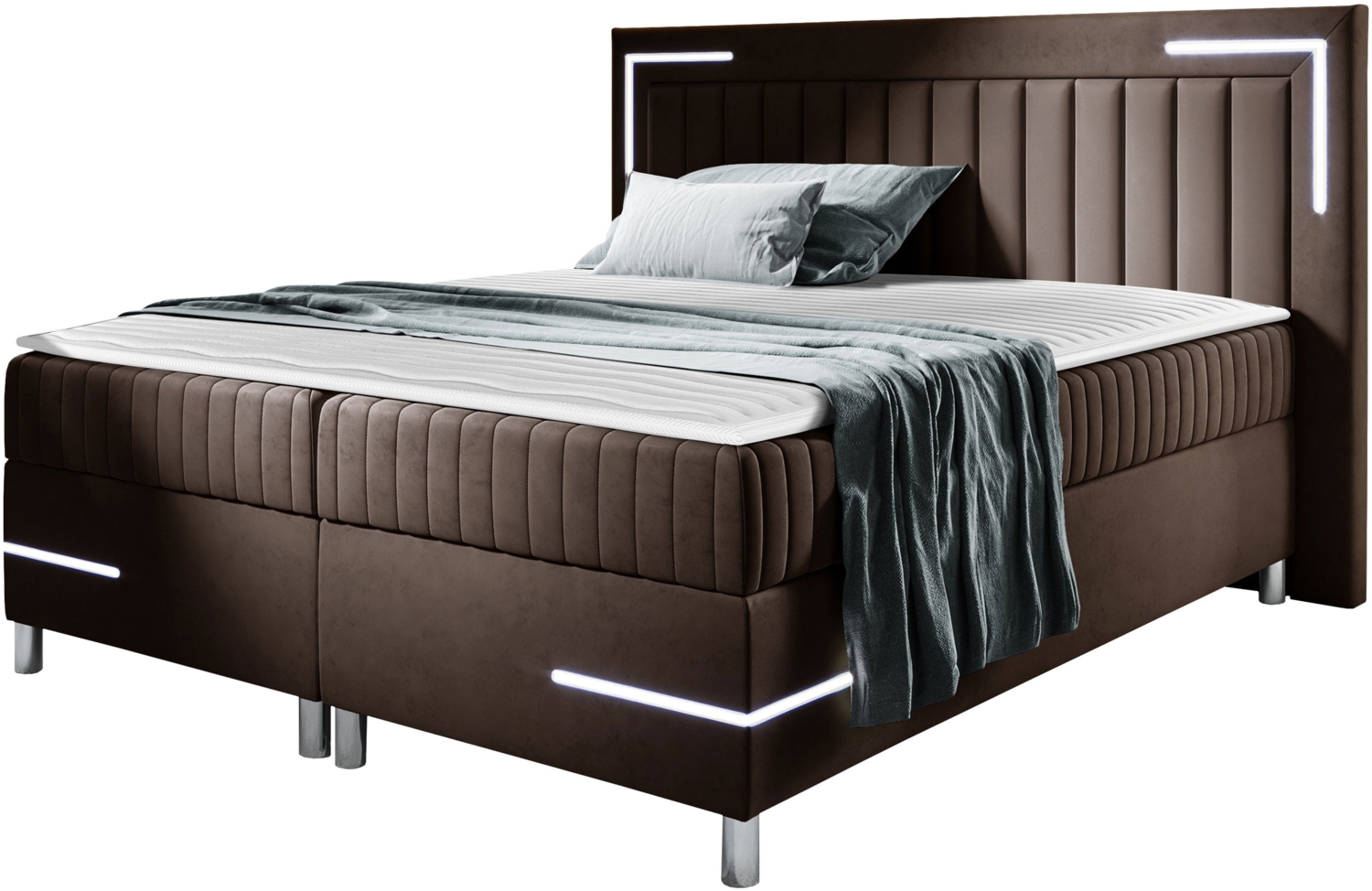 Boxspringbett Tasurto 3 LED, Braun, 180 x 200 cm Bild 1