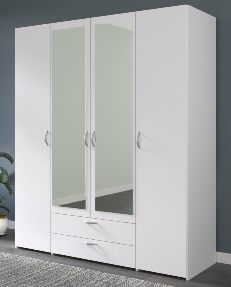 Kleiderschrank Enjour in weiß 4-türig mit Spiegel 160 cm Bild 1