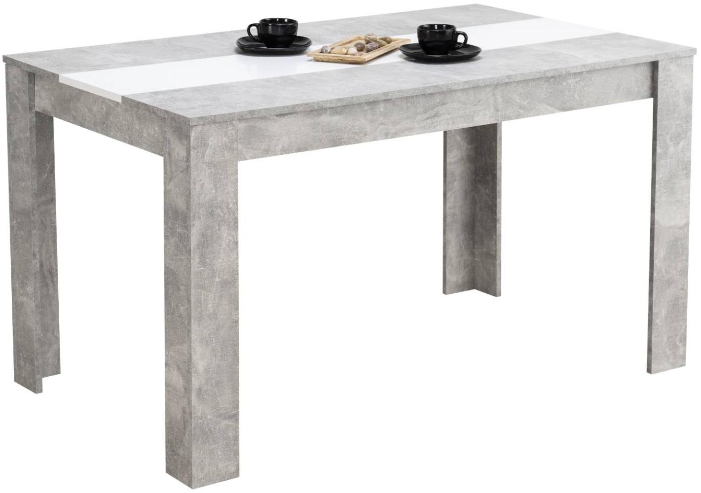 Esstisch Esszimmertisch Holztisch Küchentisch 135x80 cm Beton Optik Holz Massiv Grau Weiß Bild 1