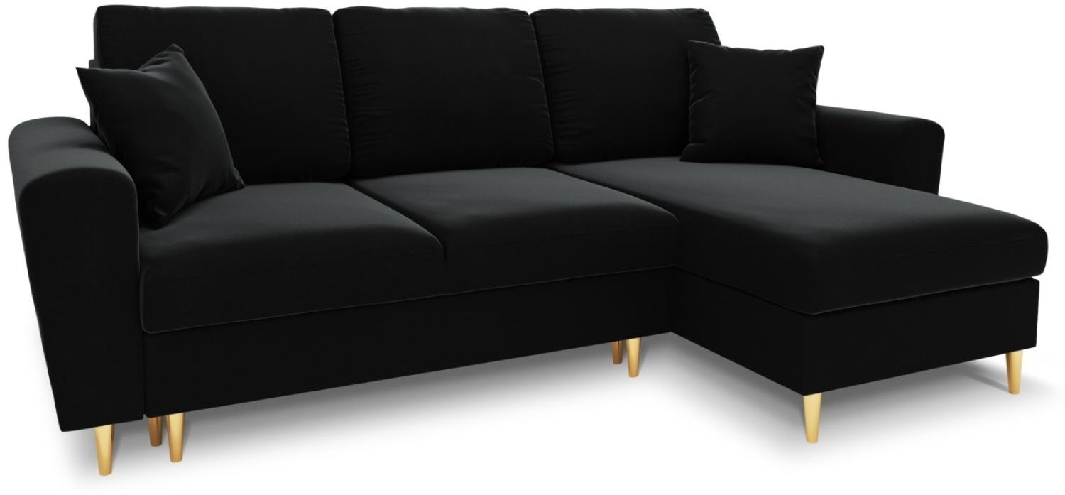 Micadoni 4-Sitzer Samtstoff Reversible Ecksofa mit Bettfunktion und Box Moghan | Bezug Black | Beinfarbe Gold Metal Bild 1