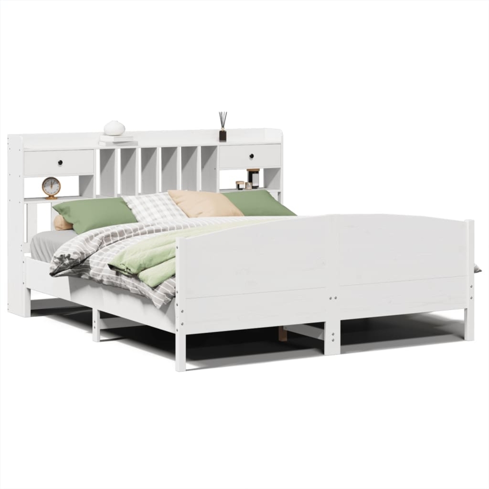 vidaXL Massivholzbett mit Regal ohne Matratze Weiß 180x200 cm Kiefer 3323135 Bild 1
