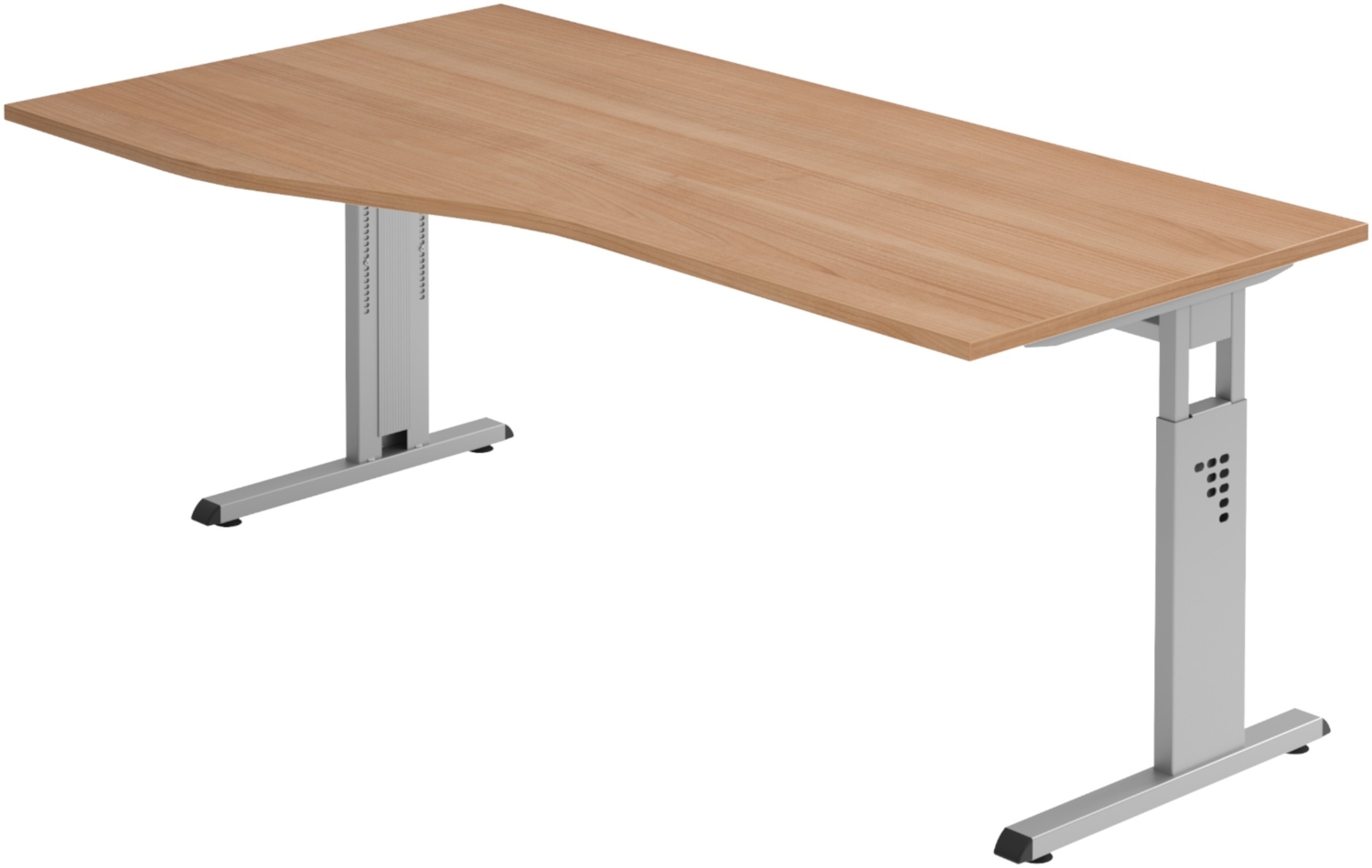 bümö höhenverstellbarer Schreibtisch O-Serie 180x100 cm in Nussbaum, Gestell in Silber - großer PC Tisch für's Büro manuell höhenverstellbar, Computertisch verstellbar, OS-18-N-S Bild 1