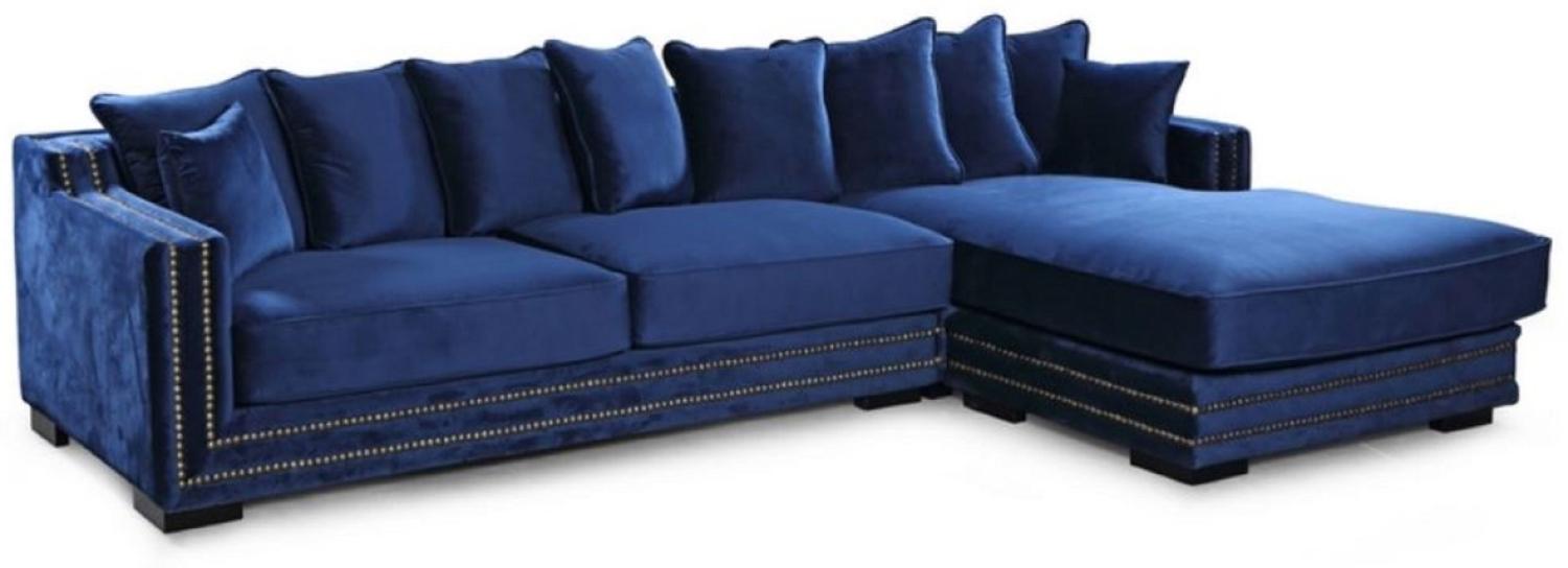 Casa Padrino Luxus Ecksofa Blau / Schwarz / Silber 315 x 186 x H. 105 cm - Modernes Wohnzimmer Sofa - Moderne Wohnzimmer Möbel - Luxus Kollektion Bild 1