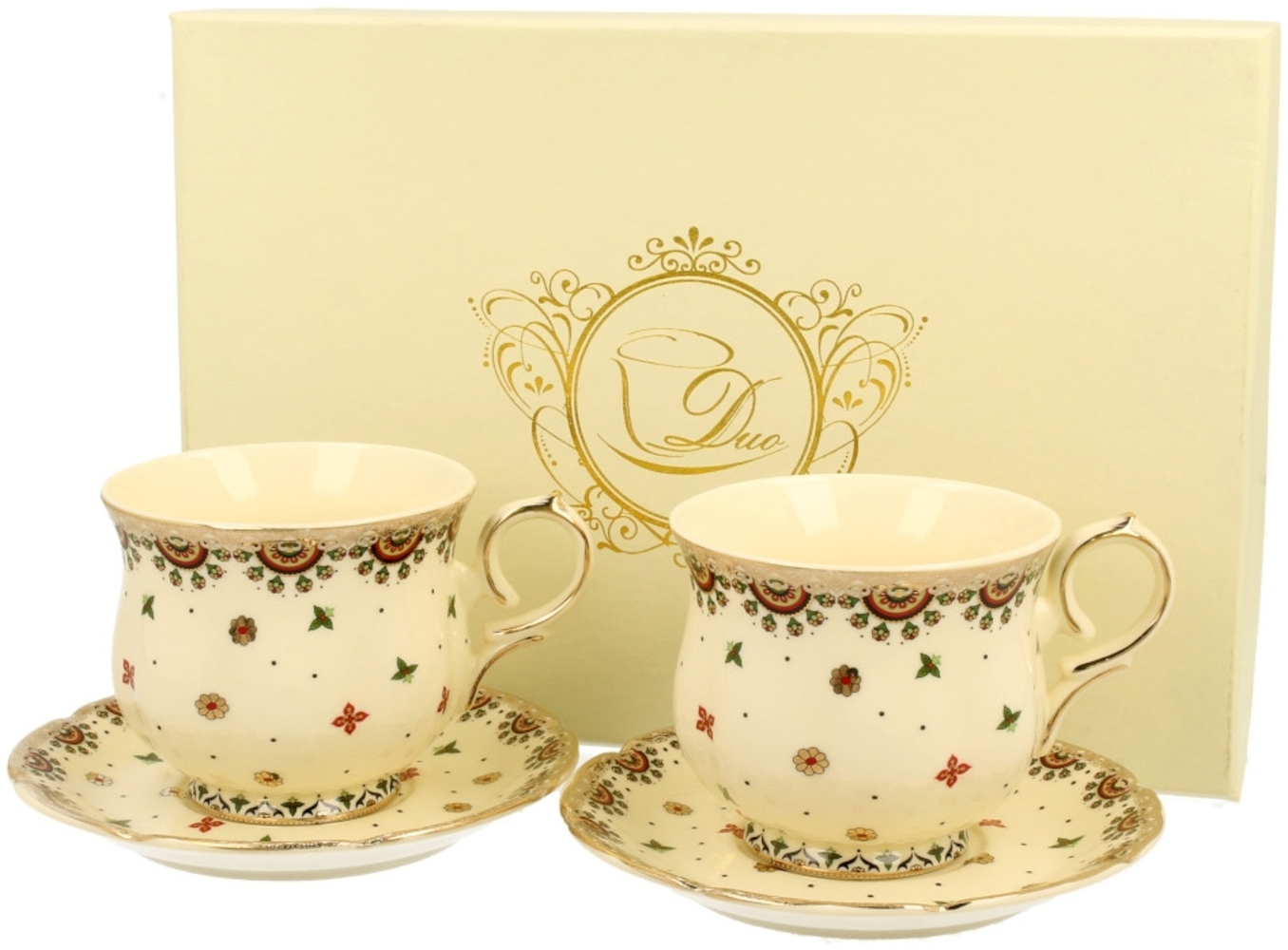 DUO ECRU 2er-Set Espressotassen 150 ml mit Untertassen, New Bone China Porzellan Bild 1