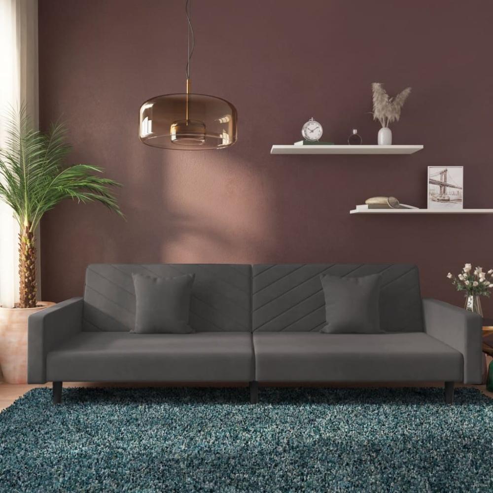 vidaXL Schlafsofa 2-Sitzer mit 2 Kissen Dunkelgrau Samt Bild 1