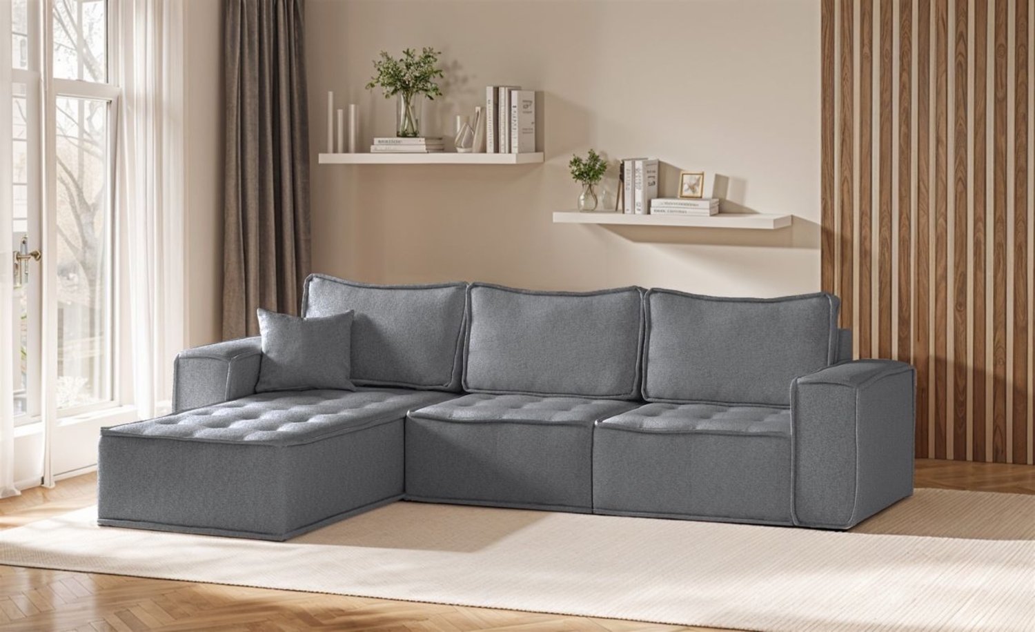 Ecksofa Modulsofa 3-teilig SANDE Stoff Alpine Anthrazit Ottomane Links Bild 1