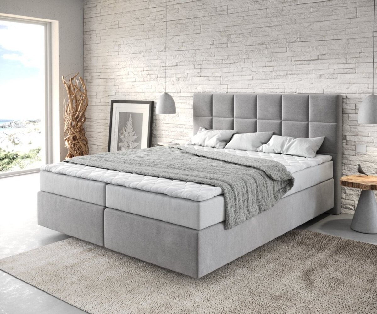 Boxspringbett Dream-Fine 160x200 cm Mikrofaser Grau mit Matratze und Topper Bild 1
