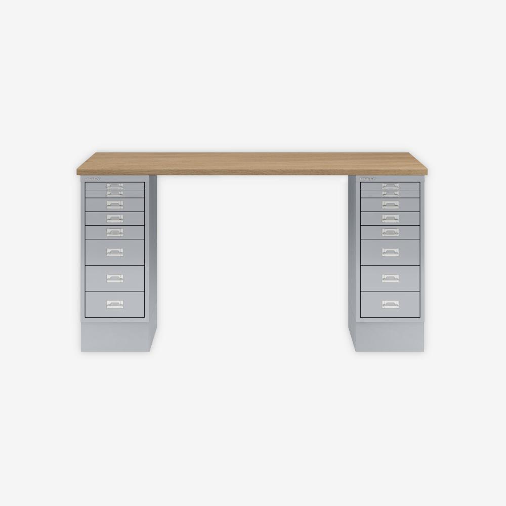 MultiDesk, 2 MultiDrawer mit 8 Schüben, Dekor natürliche Eiche, Farbe Silber, Maße: H 740 x B 1400 x T 600 mm Bild 1