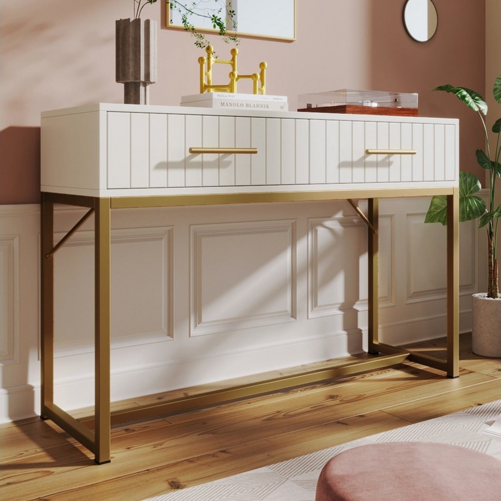 HAUSS SPLOE Sideboard Schminktisch mit 2 Schubladen 75cm Höhe für Schlafzimmer, Weiß (mit 2 Schubladen 100x45x75cm) Bild 1