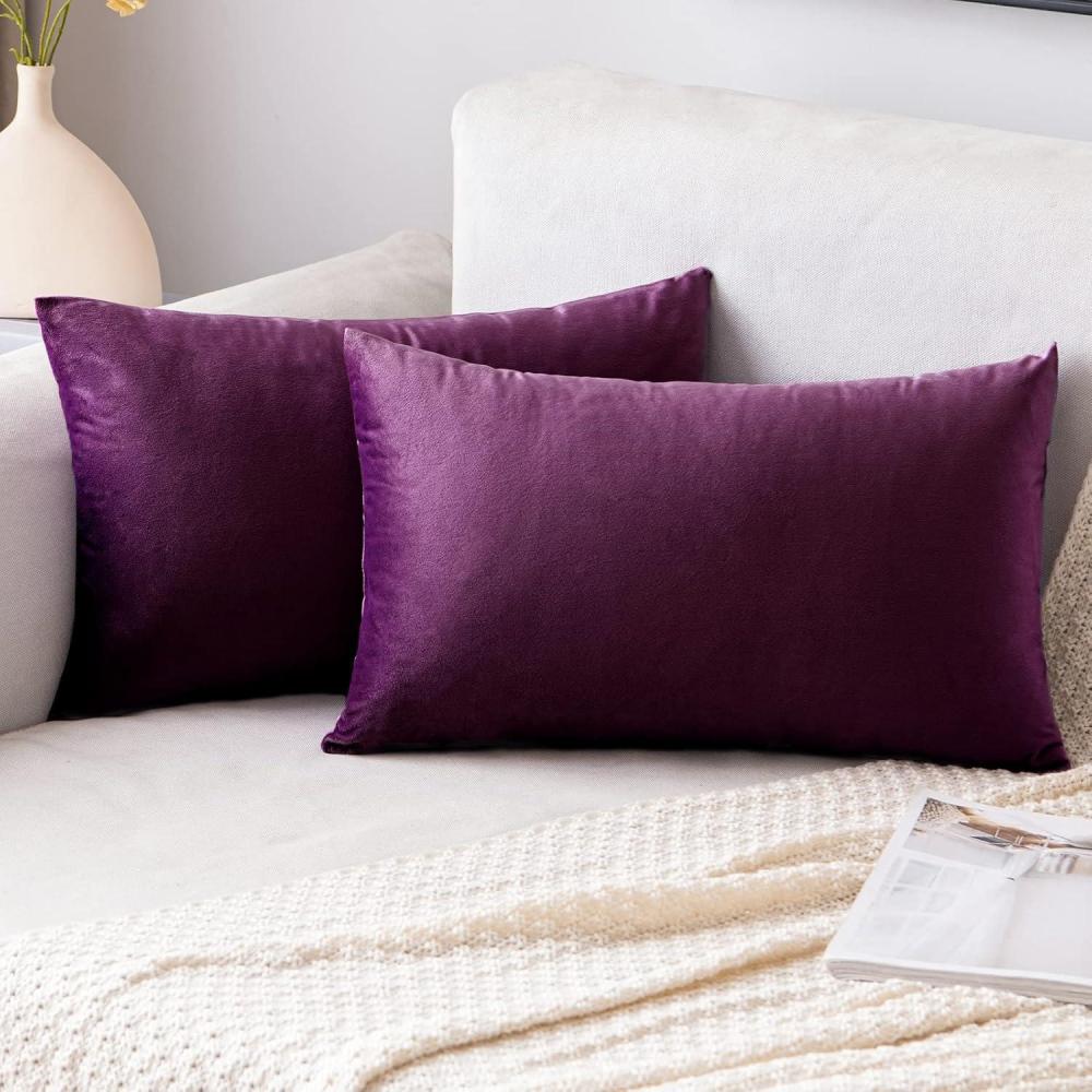 Samt Kissenbezug 2er Set Aubergine Lila 30x50 cm Sofa Deko Bild 1