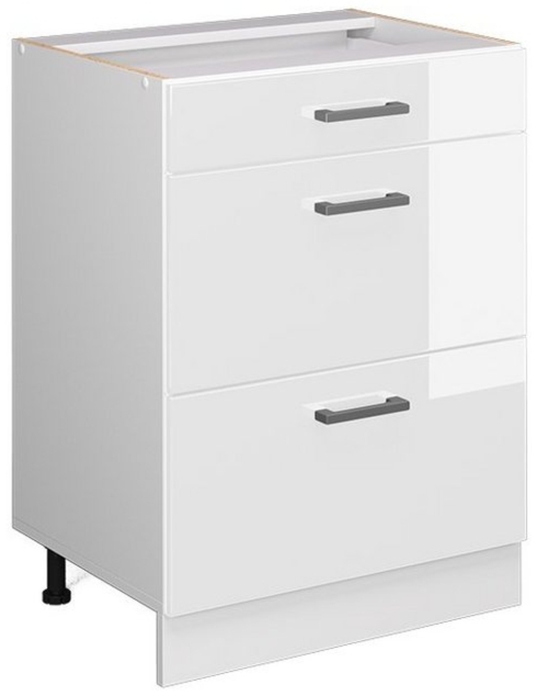 Vicco Schranksystem R-Line, Weiß Hochglanz/Weiß, 60cm mit Schubladen, ohne AP Bild 1