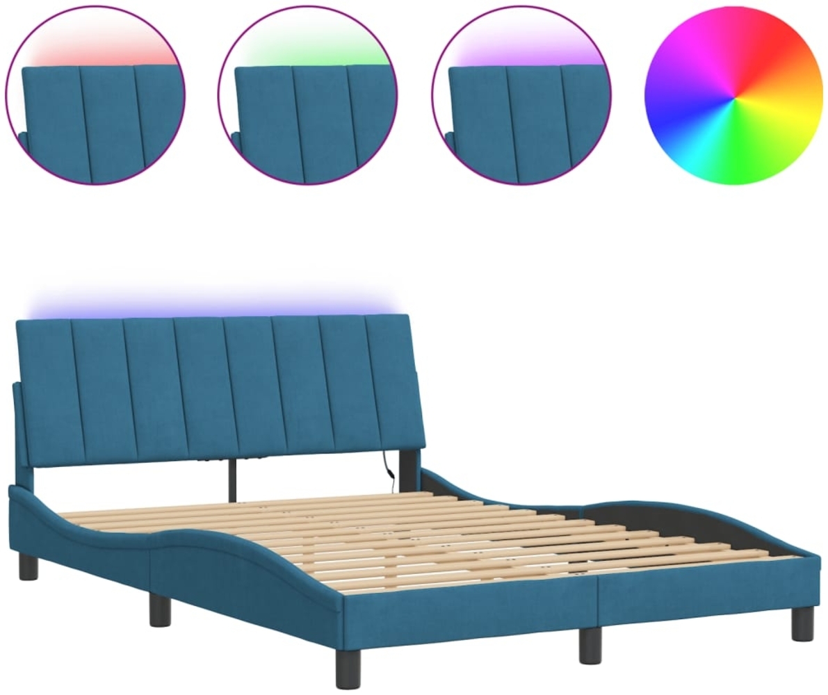 vidaXL Bettgestell mit LED ohne Matratze "Hanko" Blau 140x200 cm Samt 3213785 Bild 1