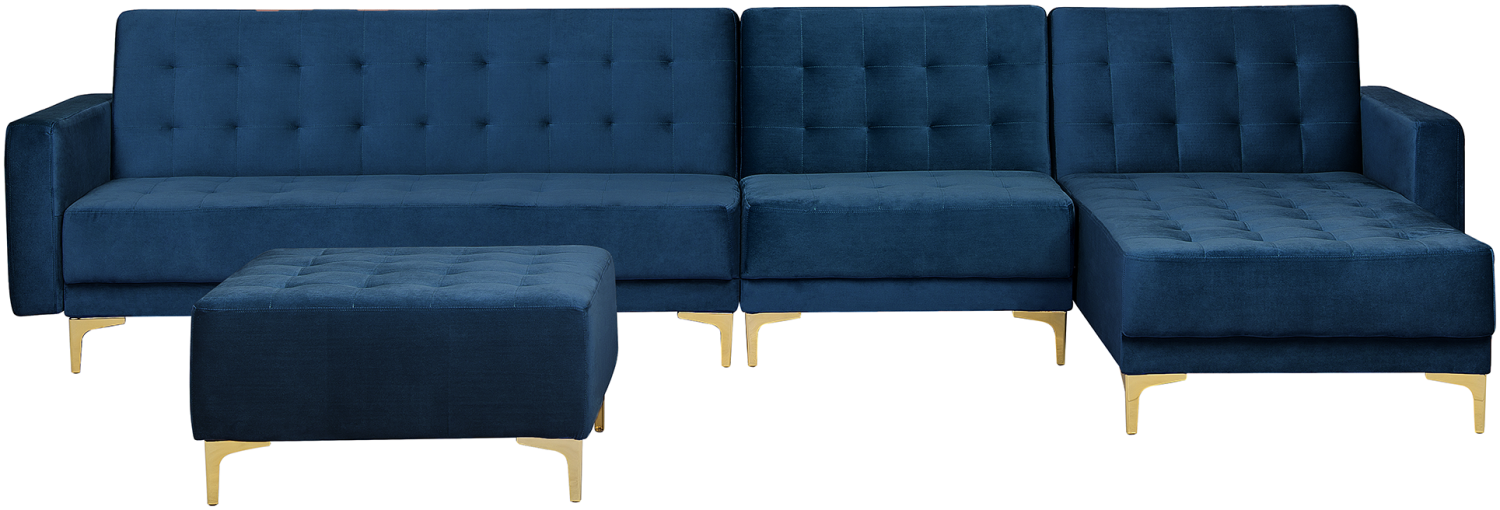 Modulsofa Samtstoff Schlaffunktion marineblau linksseitig Ottomane ABERDEEN Bild 1