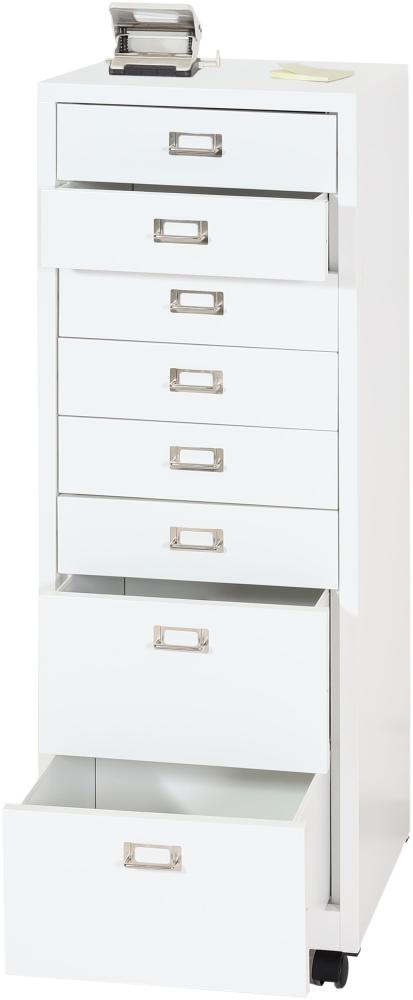 Rollcontainer HWC-L49, Schubladenschrank Stahlschrank Aktenschrank, Metall 115x40x41cm 8 Schubladen ~ weiß Bild 1