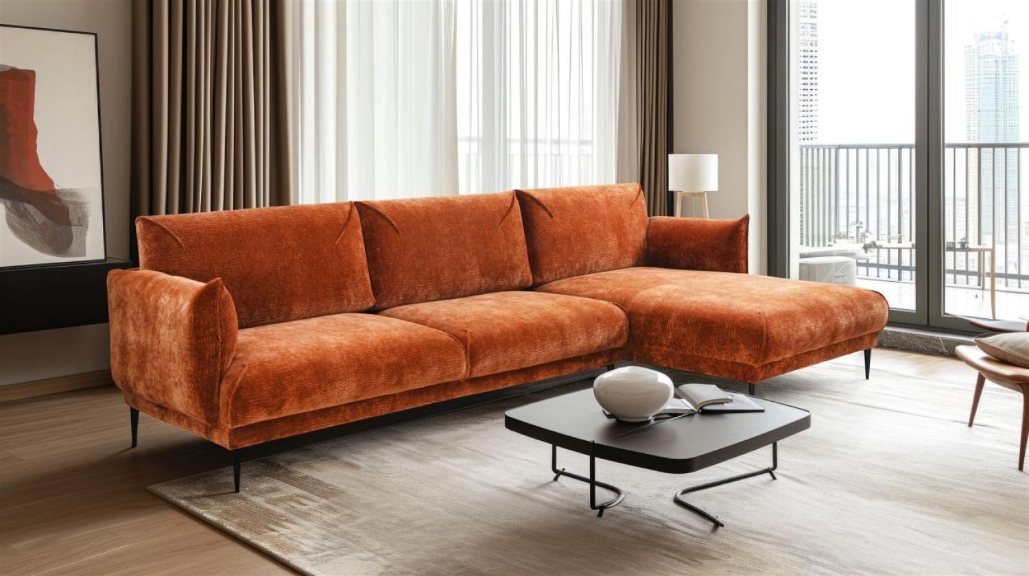 Ecksofa Designersofa MADISON in Stoff Dress Me Kupfer Ottomane Rechts Bild 1