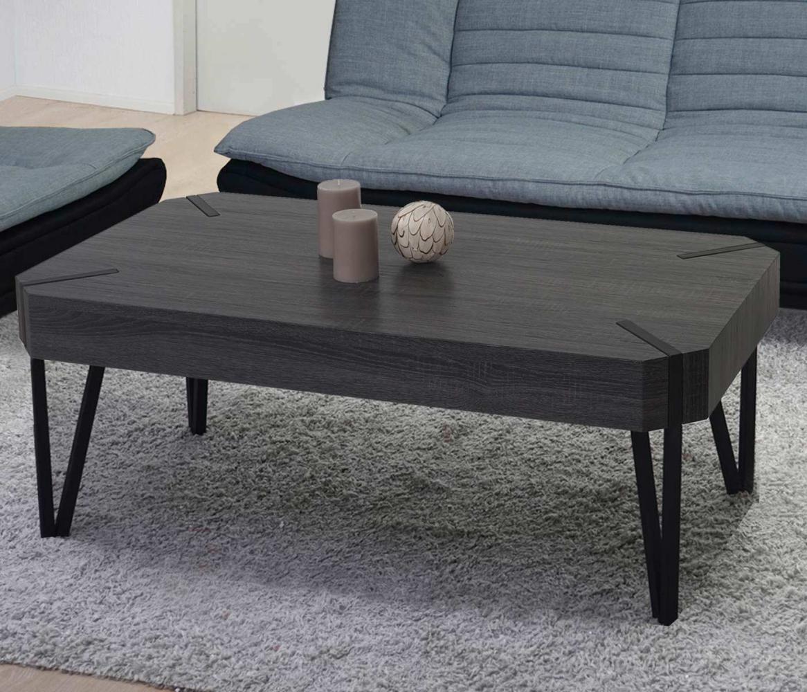 Couchtisch Kos T573, 43x110x60cm, FSC-zertifiziert ~ Schwarze Eiche-Optik, dunkle Metall-Füße Bild 1