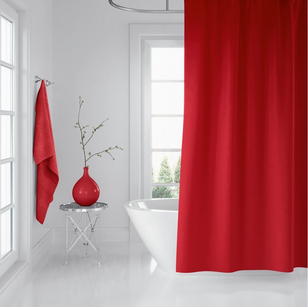 Ekershop Duschvorhang Textil Uni Farben Weiß Schwarz Rot Grau Breite 180 cm für Duschstange (inkl. Ringe), Höhe 200 cm, wasserabweisend, waschbar, bügelbar Bild 1
