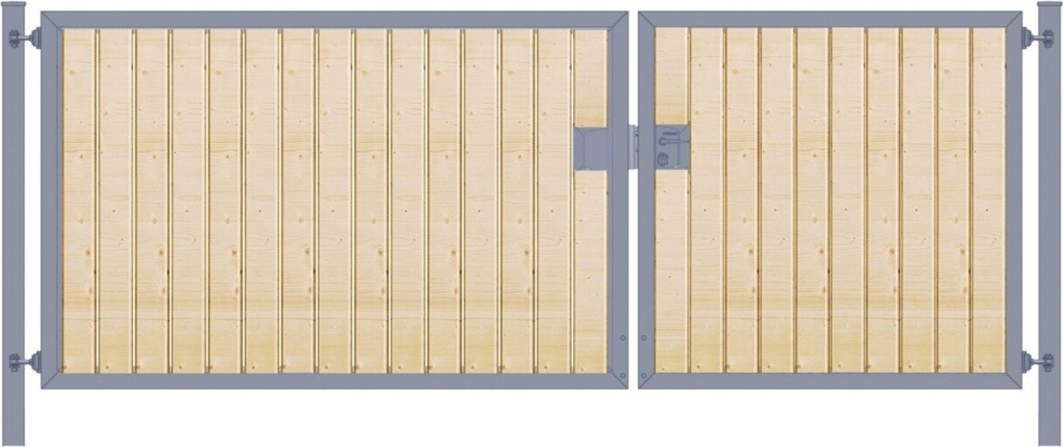Elektrisches Einfahrtstor Premium-Line (2-flügelig) mit Holzfüllung senkrecht asymmetrisch anthrazit B: 450 cm H: 100 cm Bild 1