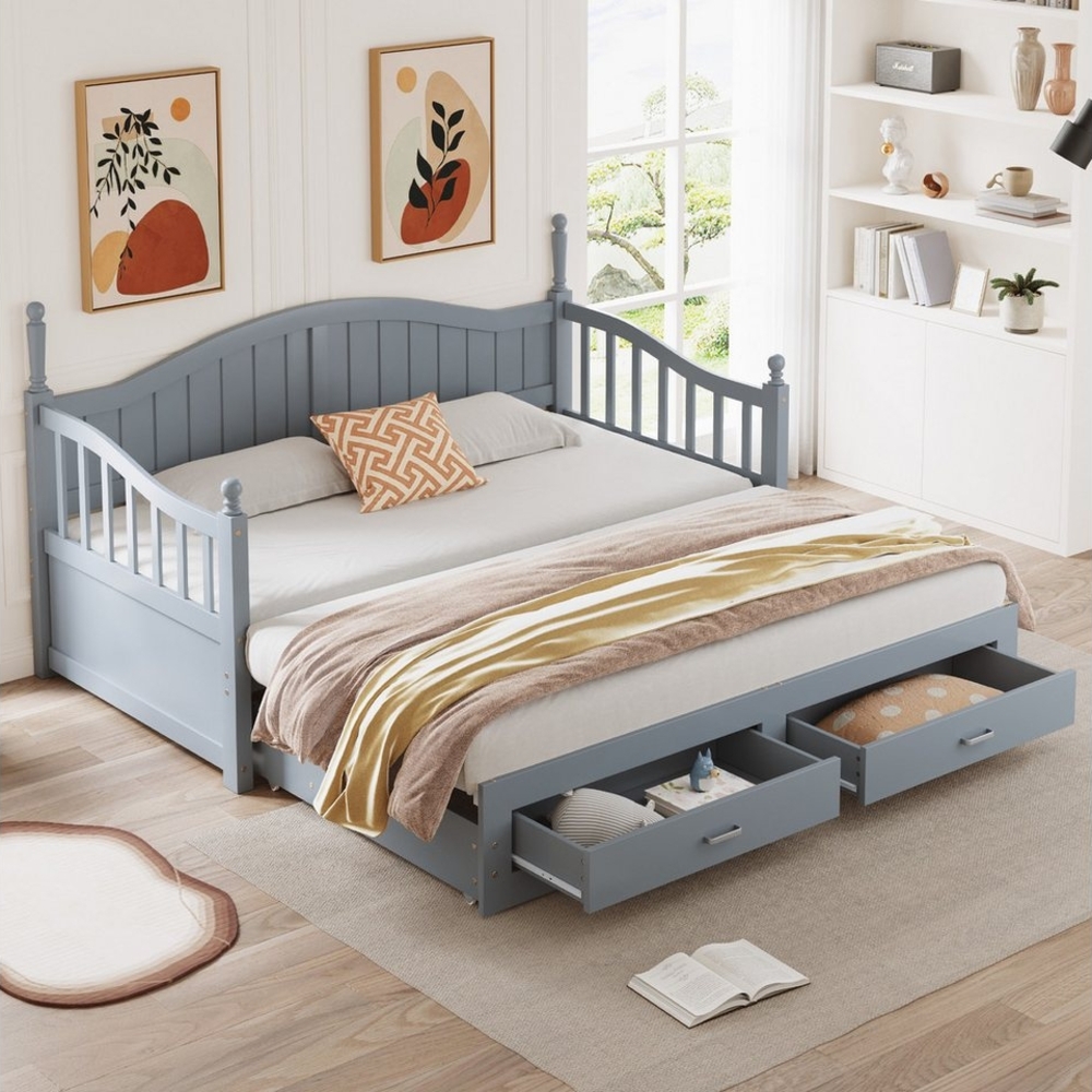 OKWISH Daybett Tagesbett,Sofabett,mit 2 Schubladen, Schlafsofa (Ausziehbares Schlafsofa mit römischen Säulen, geschwungener Rückenlehne), ohne Matratze Bild 1