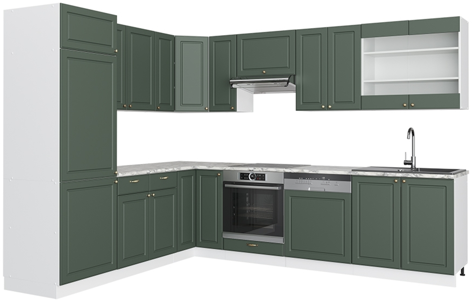 Eckküche Fame-Line Grün-Gold Landhaus/Weiß 287 x 46 cm ohne Arbeitsplatte Vicco Bild 1