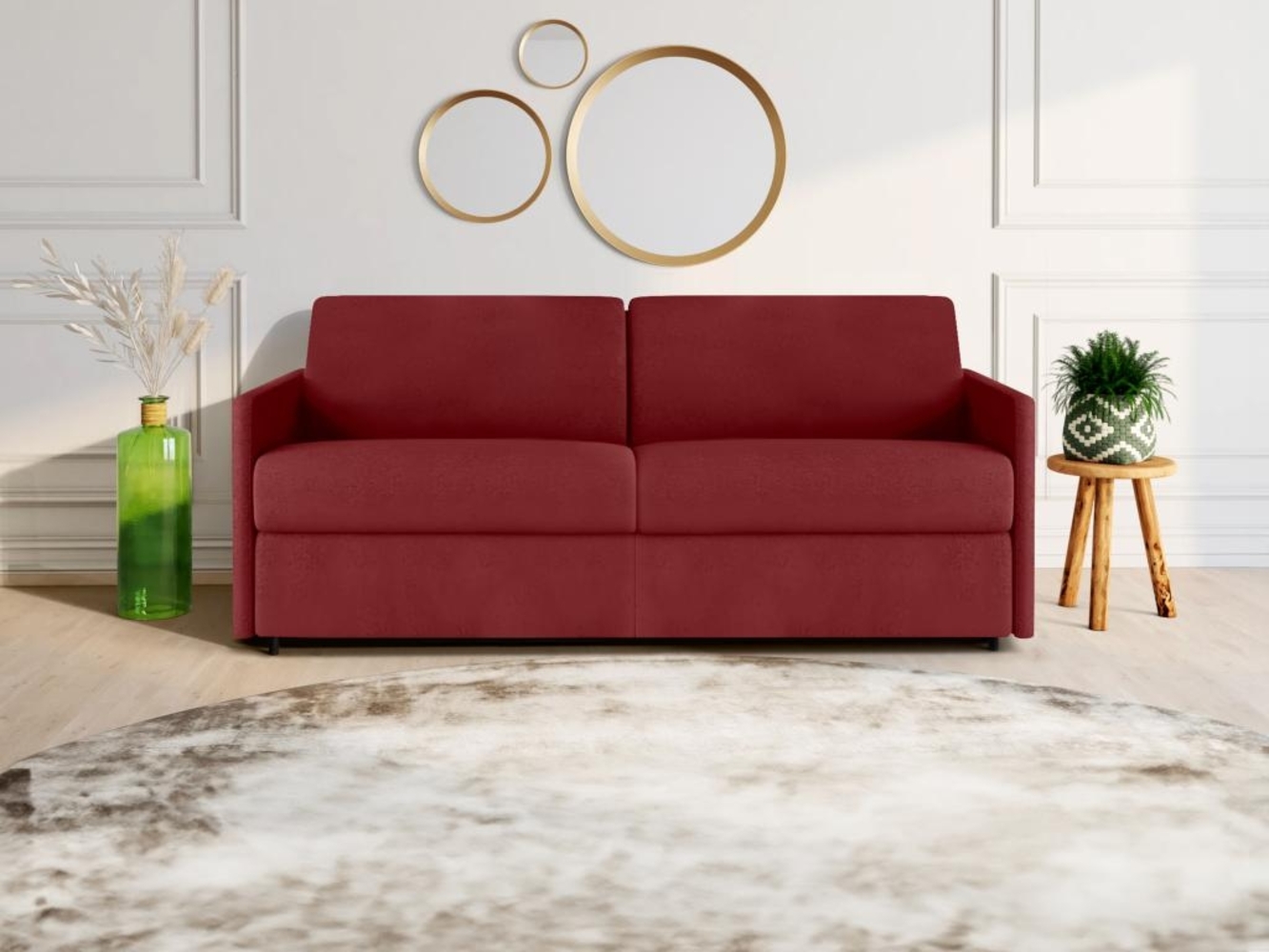 Vente-unique - Schlafsofa 4-Sitzer - Liegefläche mit Lattenrost mit breiten Latten: 160 cm - Matratze: 14 cm - Stoff - Rot - CALIFE Bild 1