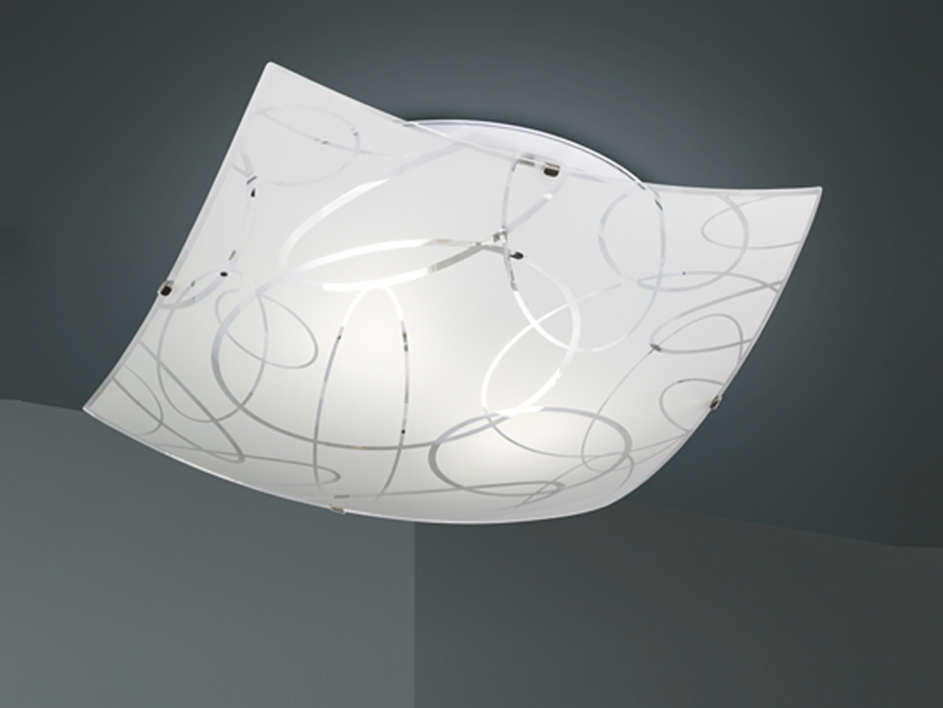 Eckige Deckenleuchte SPIRELLI Glas mit modernem Dekor, Quadrat 30cm Bild 1