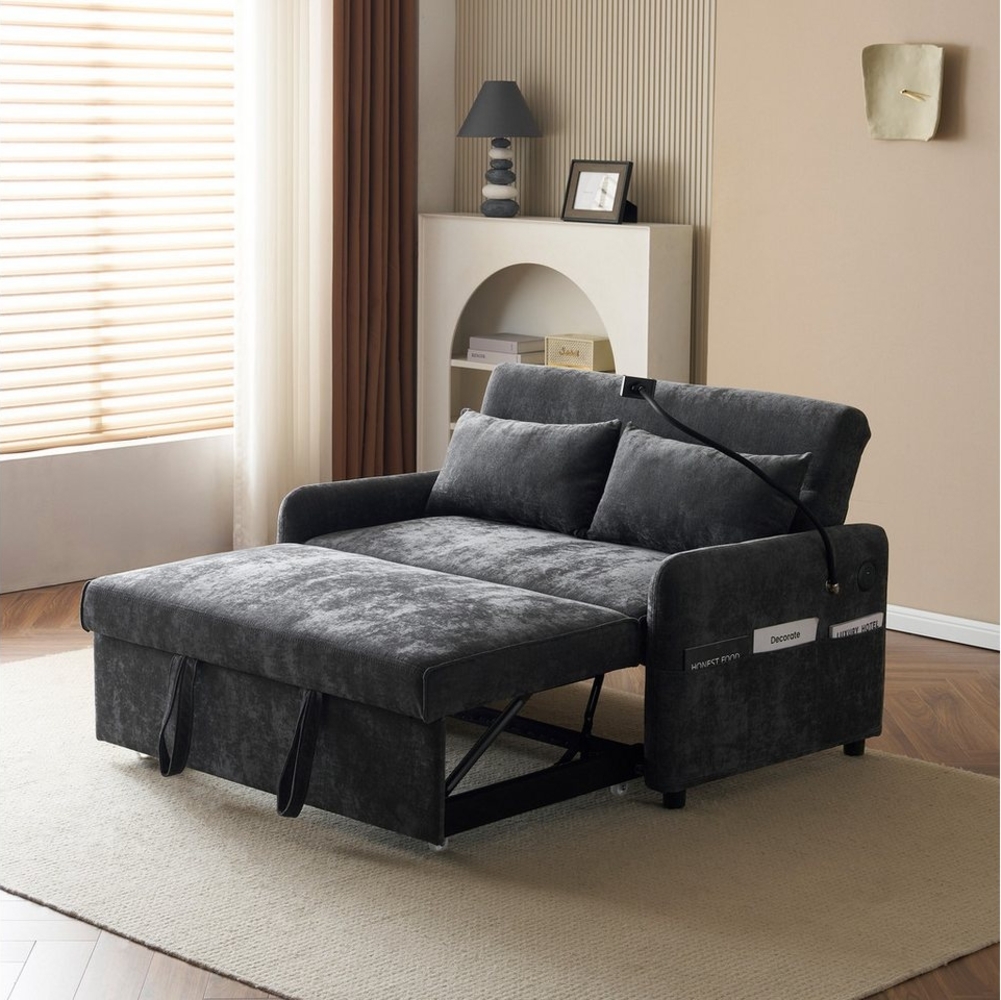 Merax Schlafsofa mit 3-in-1 Bettfunktion, Loungesessel mit USB und Handyhalter, Schlaffunktion und viel Stauraum Bild 1