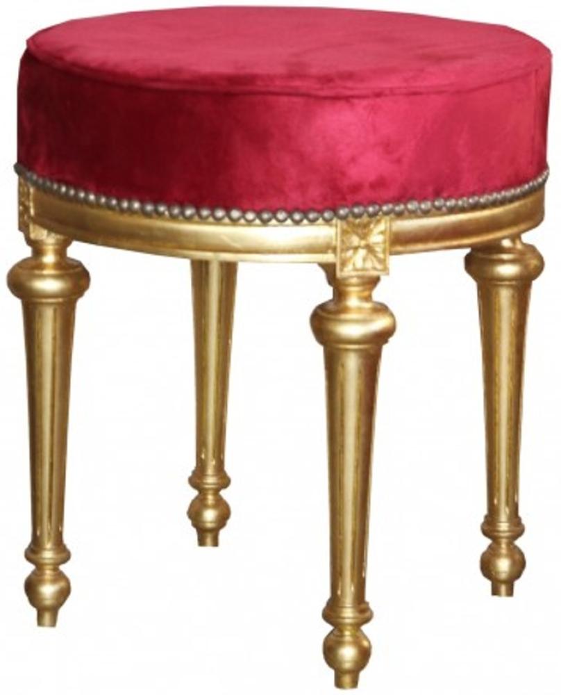 Casa Padrino Barock Sitzhocker / Rundhocker Bordeaux Rot / Gold Bild 1