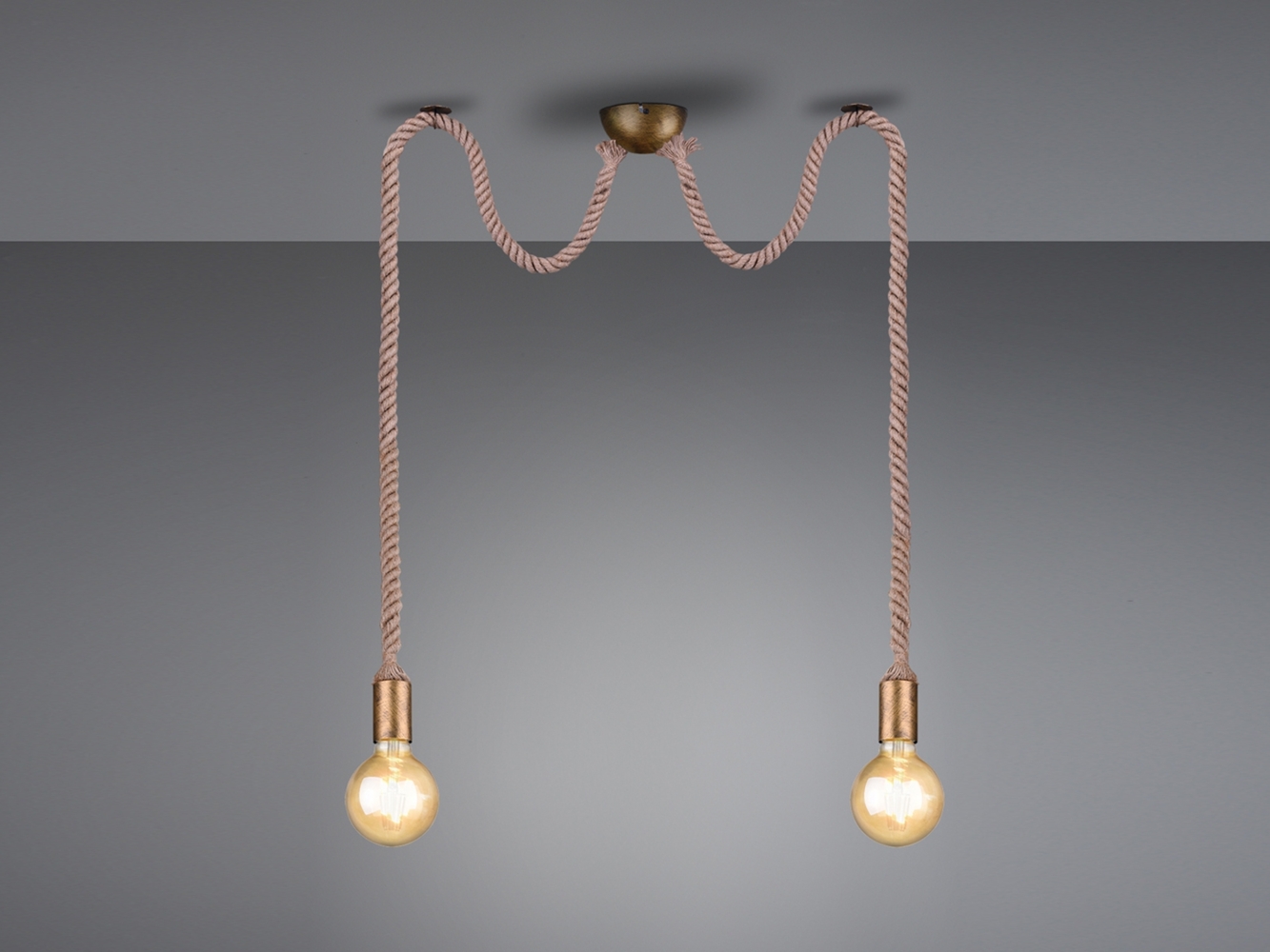 Rustikale LED Affenschaukel Lampe 2-flammig aus Hanfseil, Höhe 150cm Bild 1