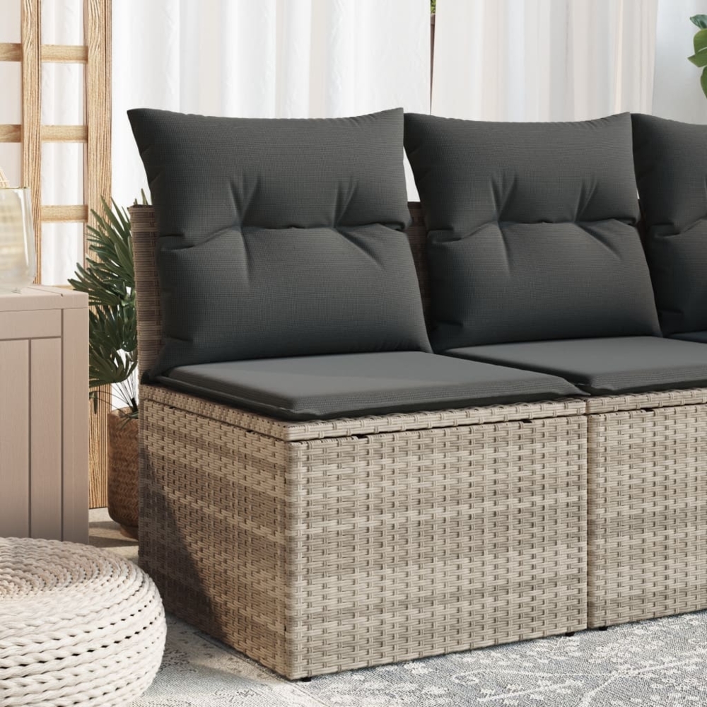 vidaXL Gartensofa ohne Armlehnen mit Kissen Hellgrau Poly Rattan 366174 Bild 1